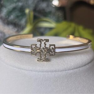 Tory Burch Britten logo white enamel cuff bracelet